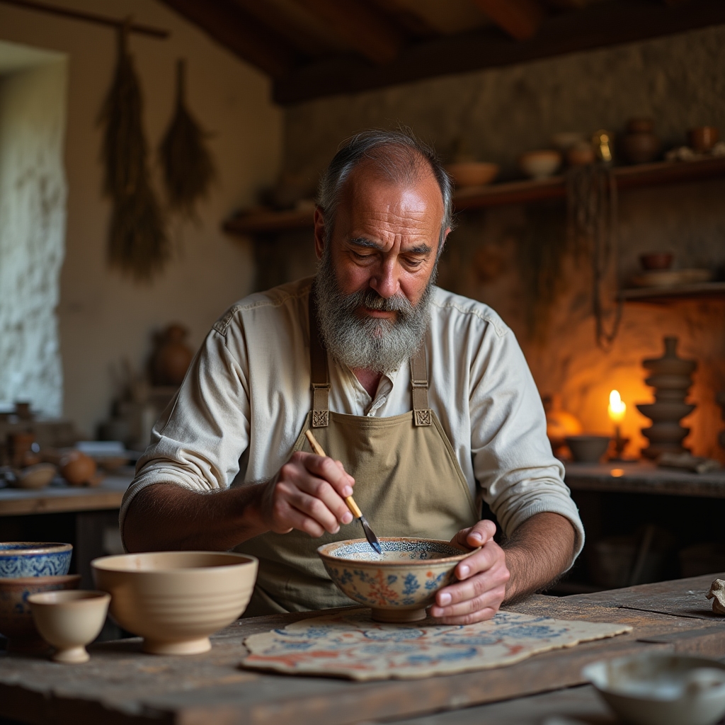 Meșteșugar care lucrează produse handmade tradiționale